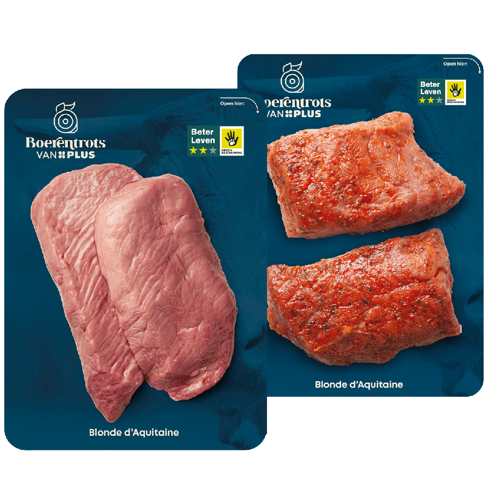 Boerentrots van PLUS Blonde d'Aquitaine Rundersteaks