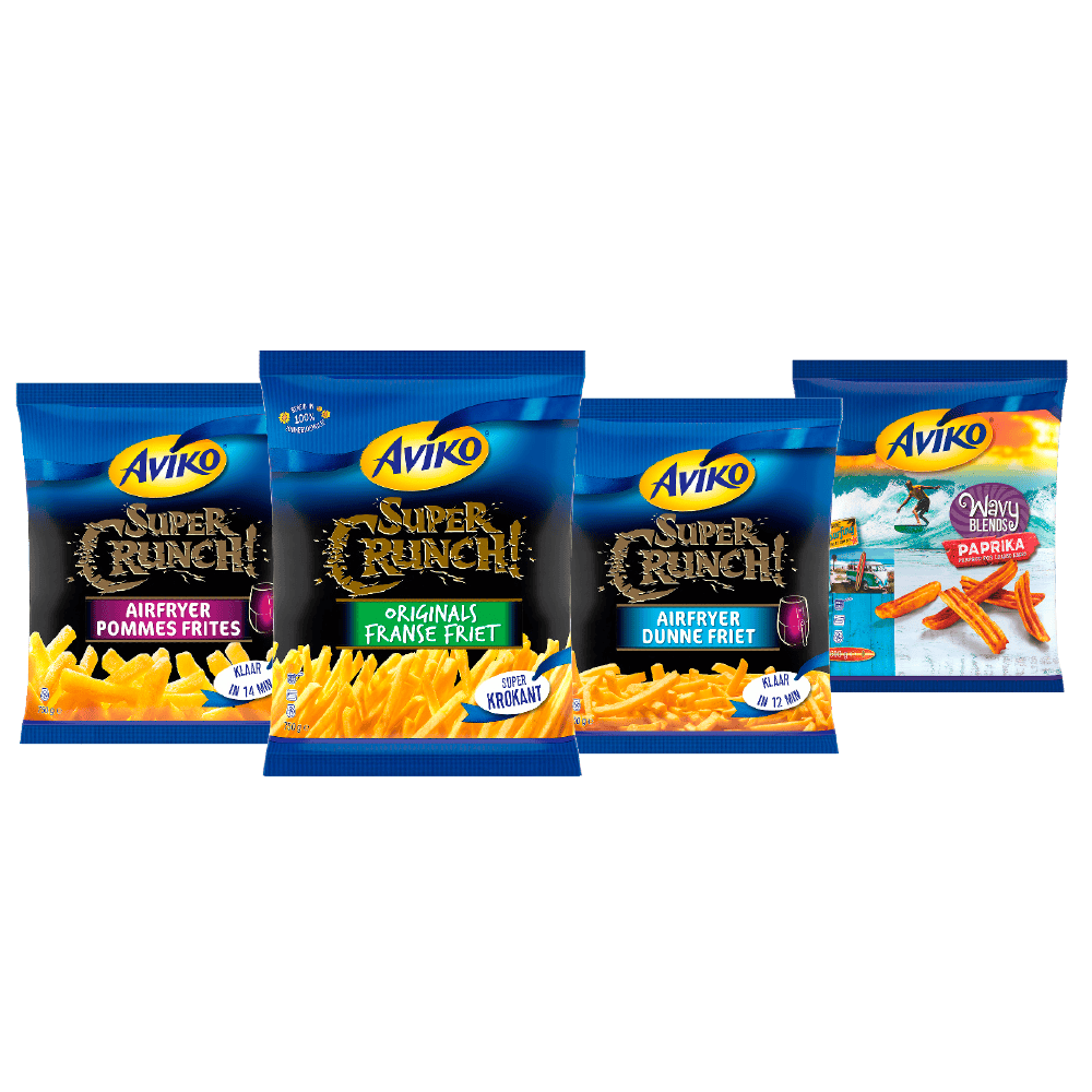 Aviko Wavy blends, puree, super crunch en grip 'n dip