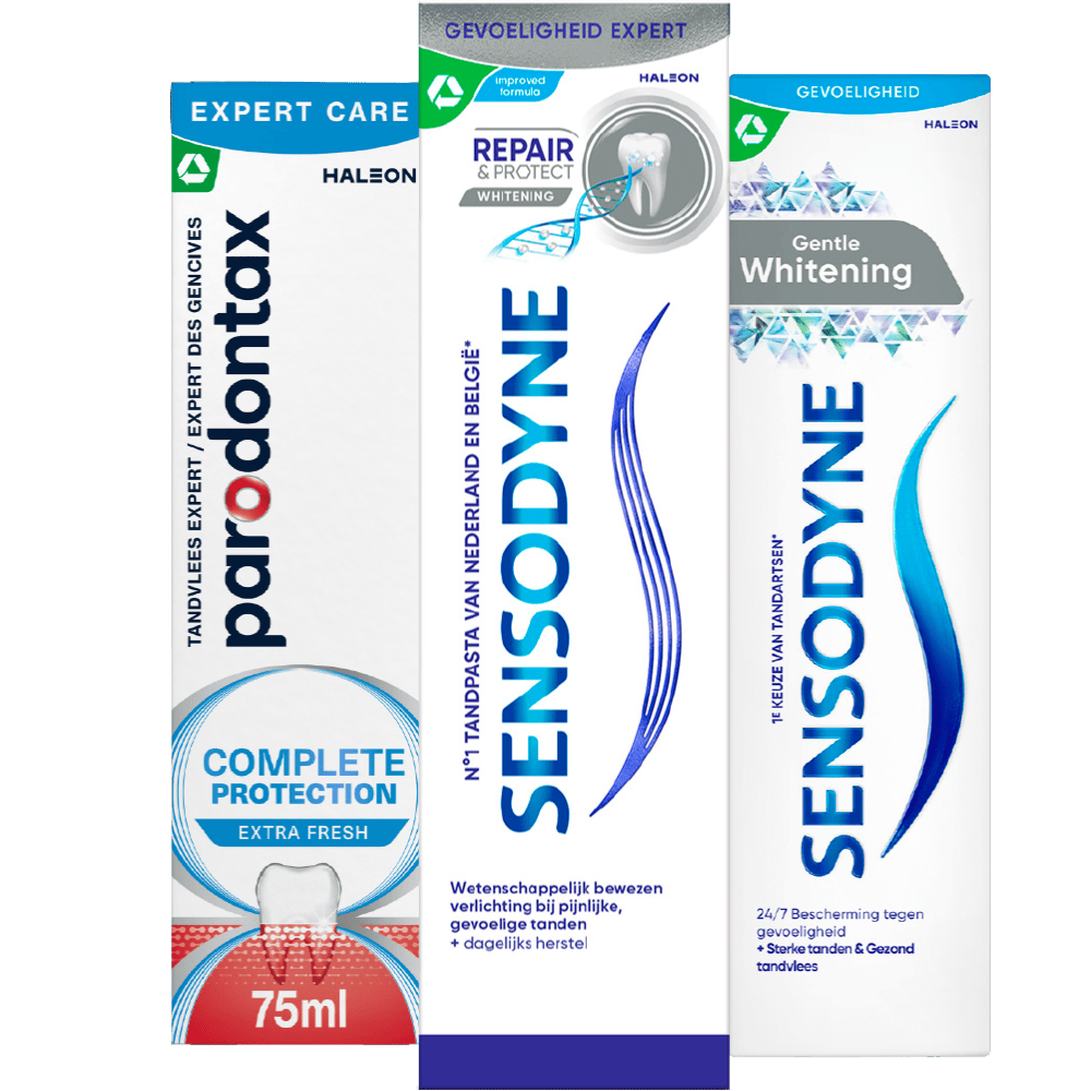 Tandpasta gevoeligheid plus en expert en Parodontax Tandpasta expert care en tandvlees ultimate