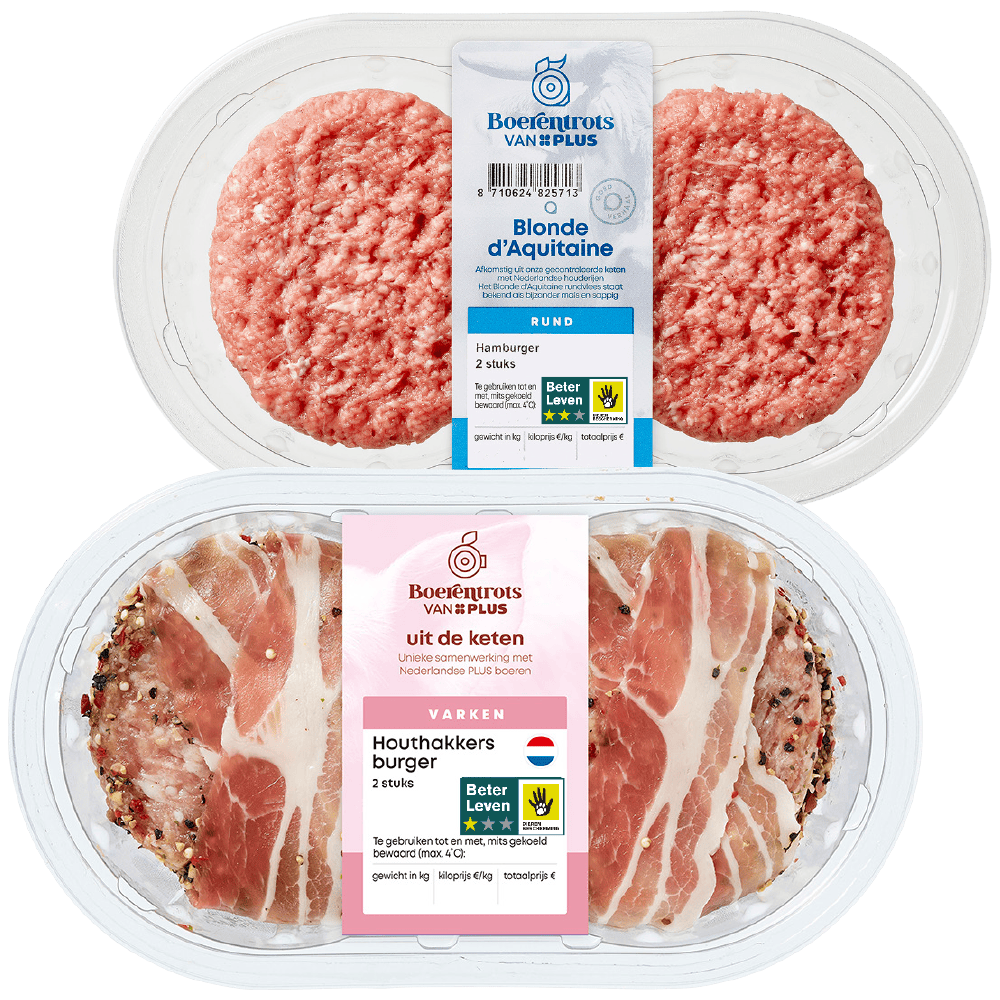 Blonde d'Aquitaine Hamburgers en houthakkers burgers en PLUS Runder hamburgers