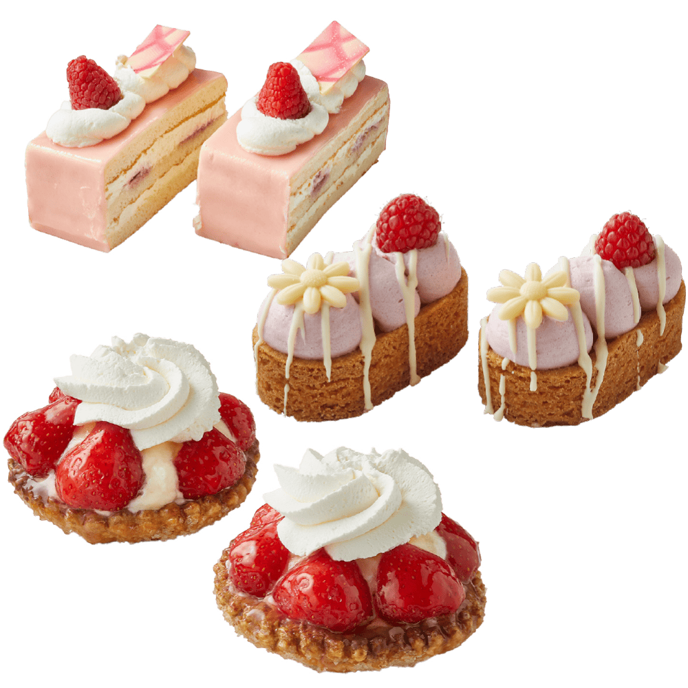 Aardbeienschelpjes, marsepeingebakjes en framboos witte choco slofjes
