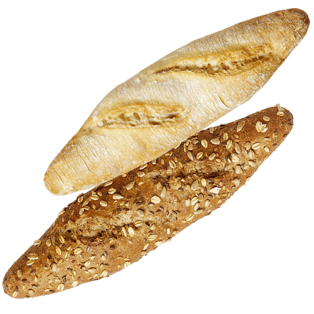 Desem pistolet wit en mini baguette rustiek meergranen