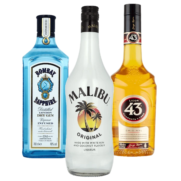 Malibu Rum, Licor 43 en Bombay Sapphire Gin