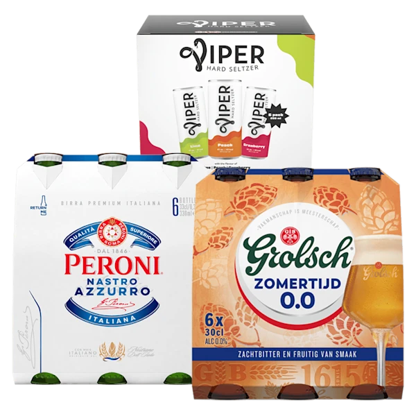 Grolsch, Viper, Peroni, Grimbergen
