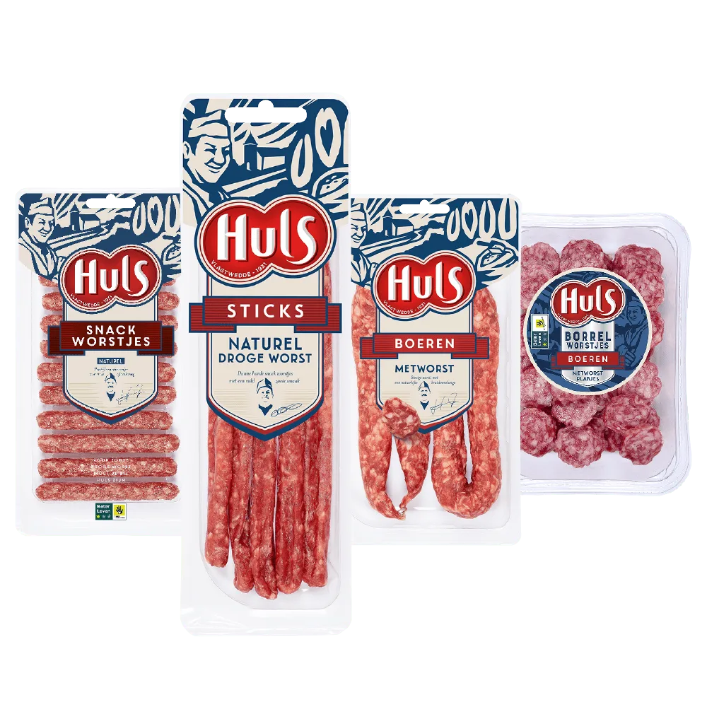 Huls Boerenmetworst, snackworst en sticks
