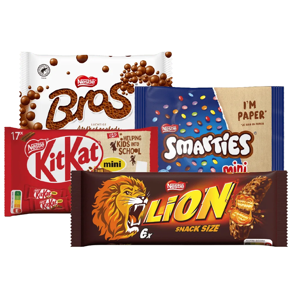Bros, Nuts, Lion, Smarties, Kitkat Mini's en multipacks