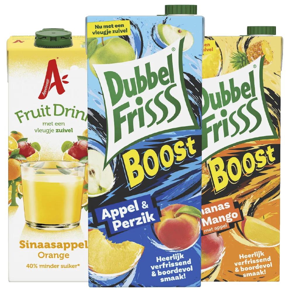 Dubbelfrisss Boost en Appelsientje Fruitdrink