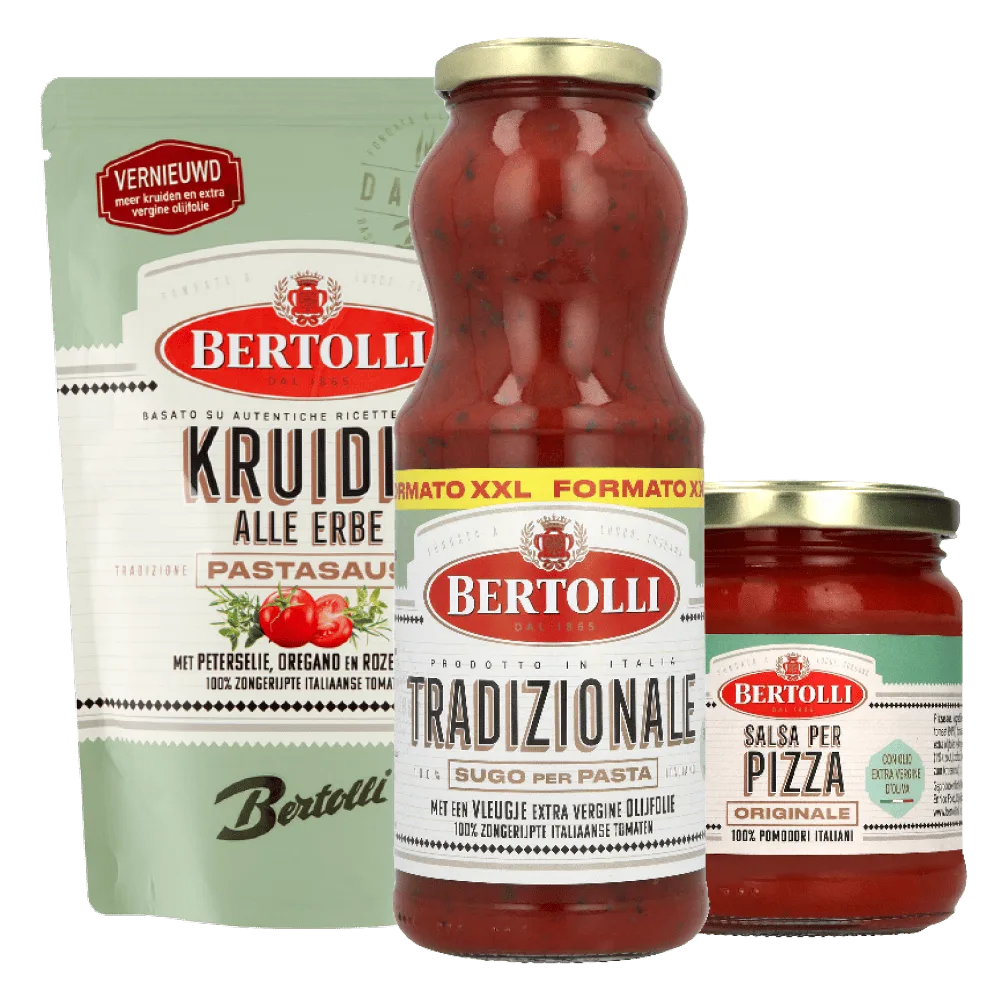 Alle Bertolli Pastasaus, pizza en pesto