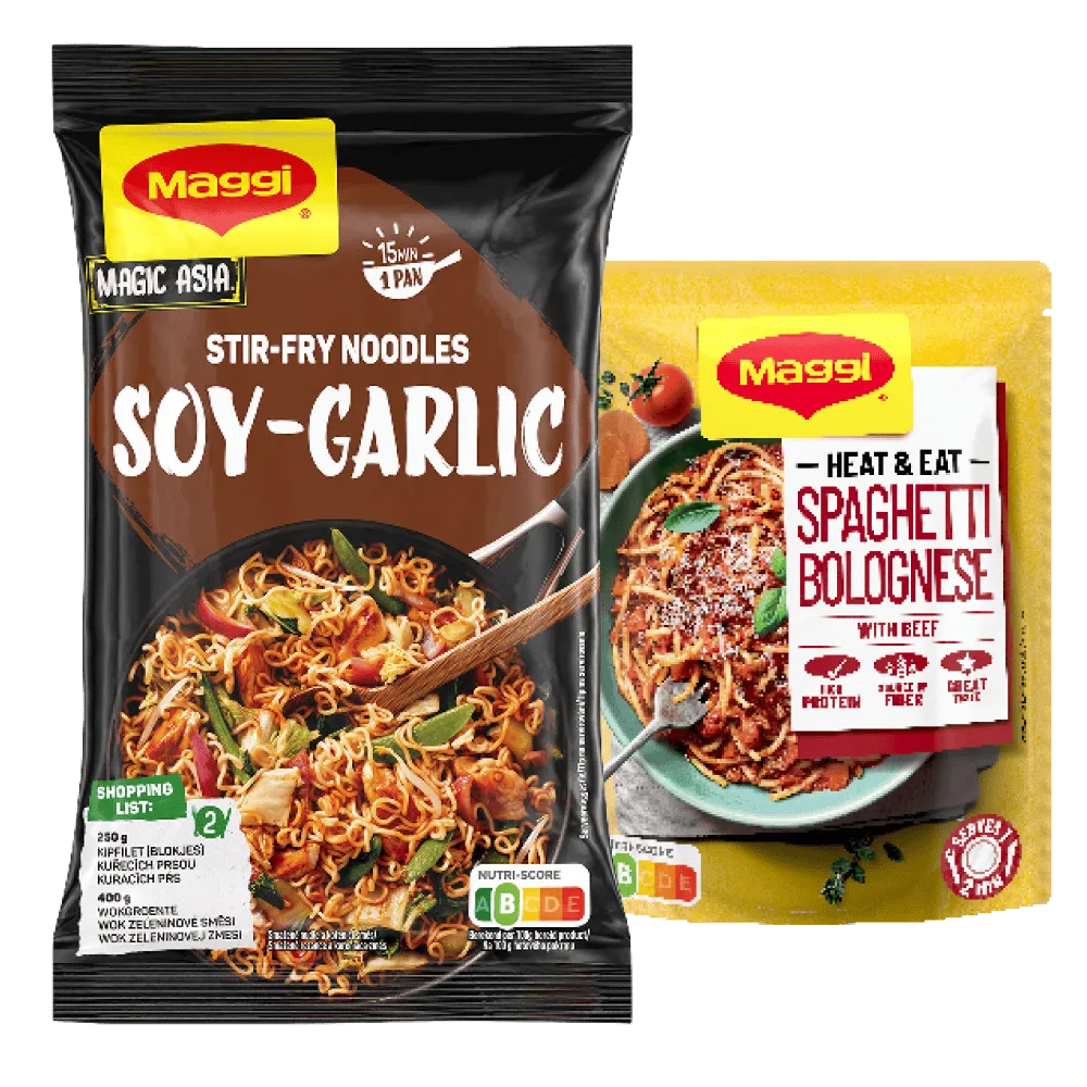 Alle Maggi Mix voor maaltijd, roerbaknoedels en Heat & Eat