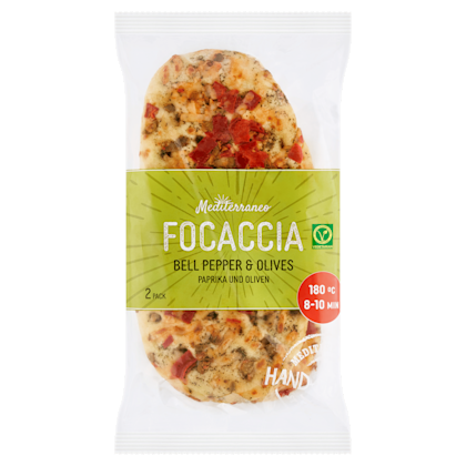 Mediterraneo Focaccia met paprika en olijven