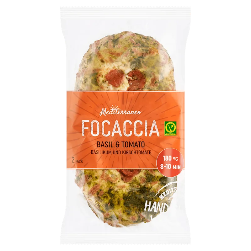 Mediterraneo Focaccia basilicum, kaas & tomaat