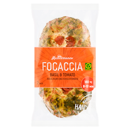 Focaccia basilicum, kaas & tomaat