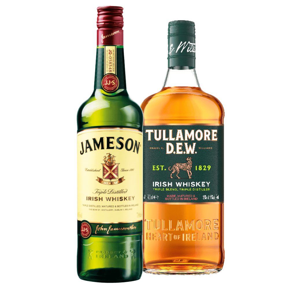 Tullamore D.E.W. original, Jameson Irish whiskey en Clan Campbell Blended Scotch whisky
