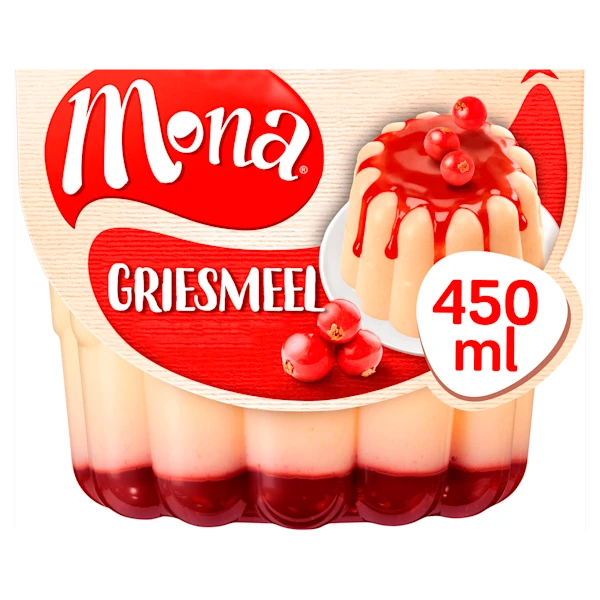 Mona Griesmeelpudding met rode bessensaus