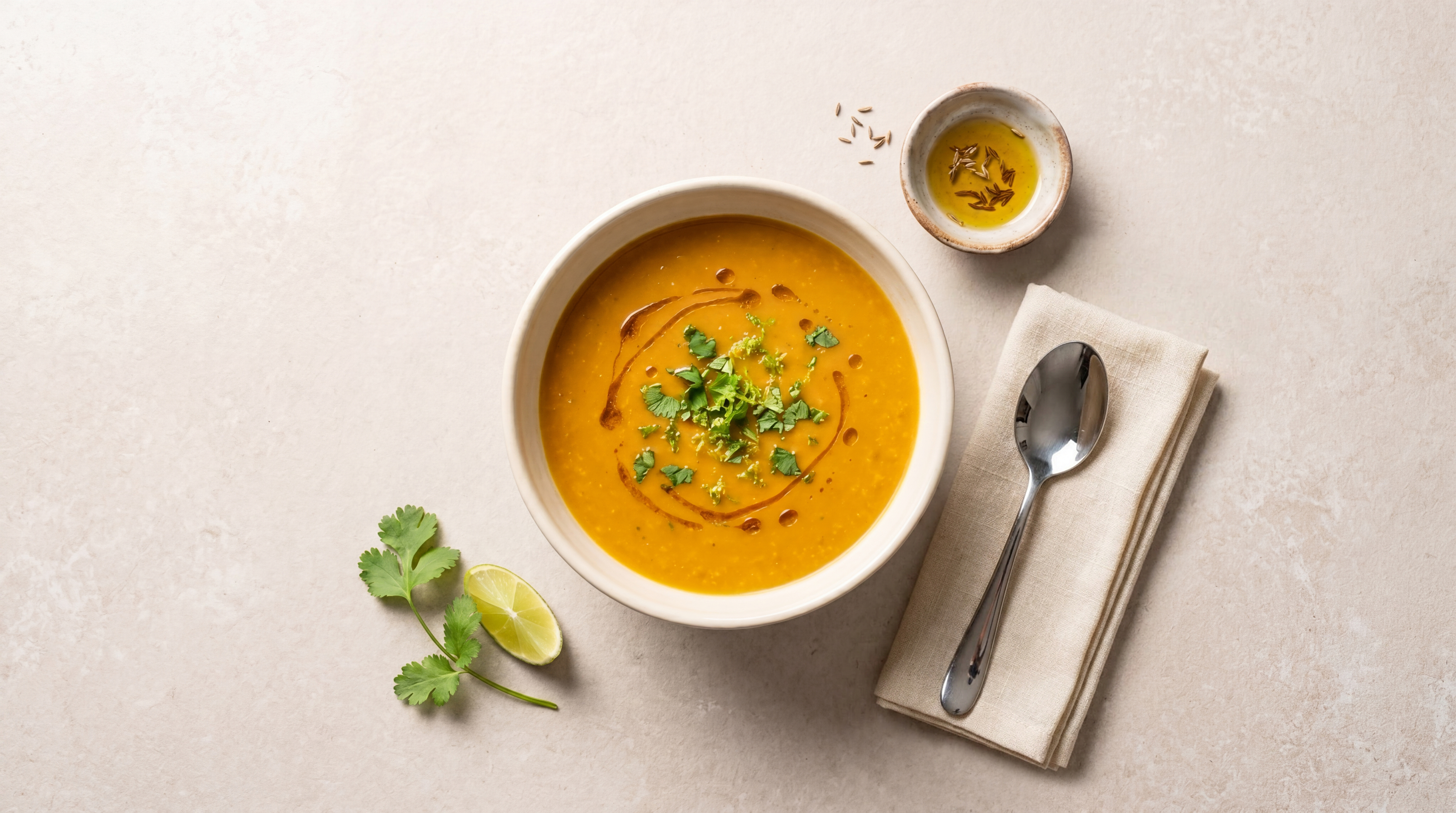 Linzensoep met miso en komijn
