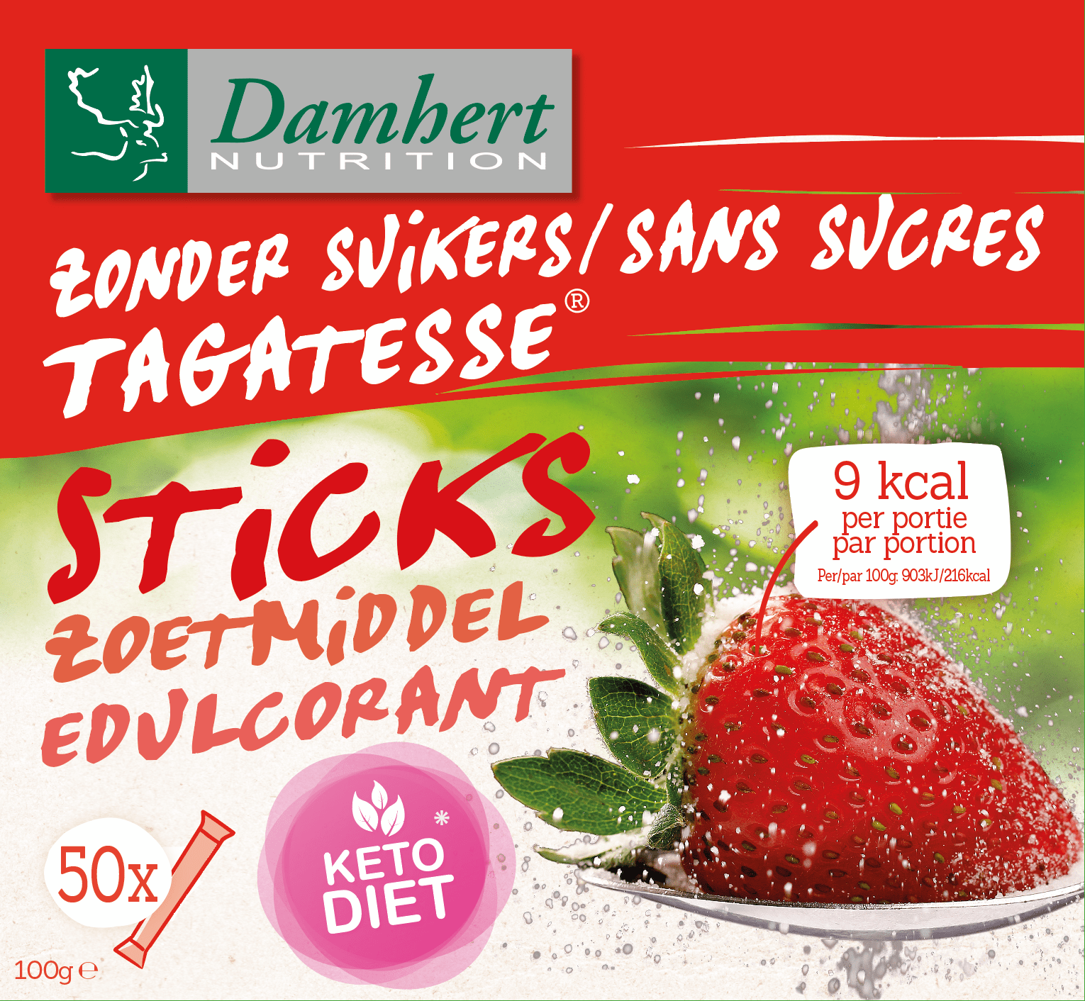 Damhert Zonder Suikers Tagatesse Sticks Per Doos 100 G