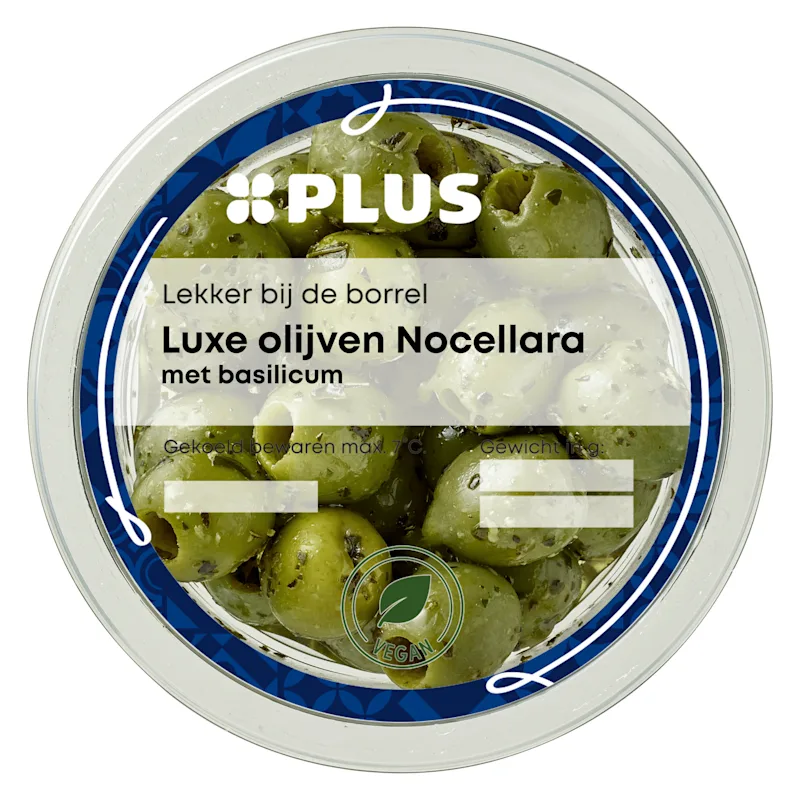 PLUS Luxe olijven Nocellara met basilicum