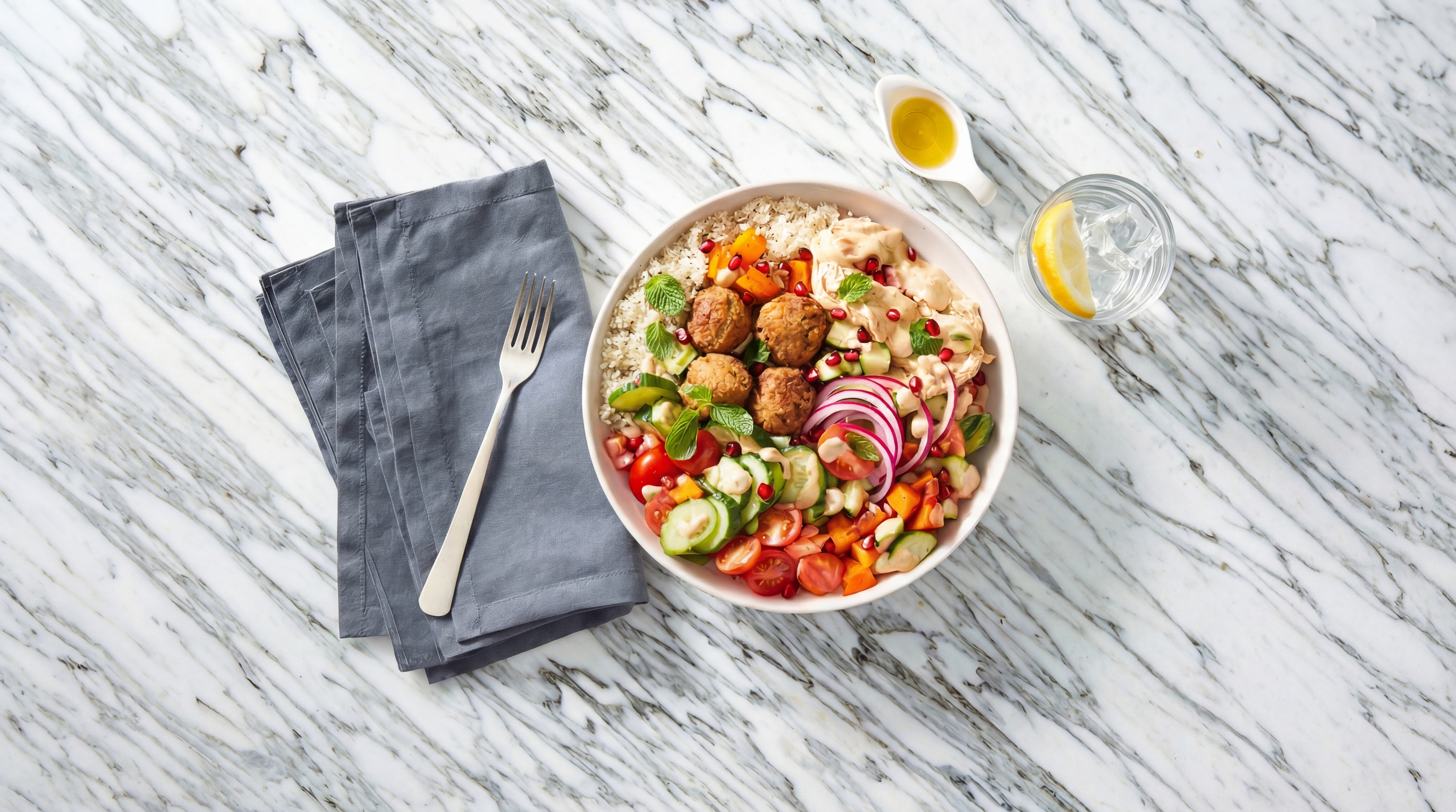 Falafel bowl met tahinidressing