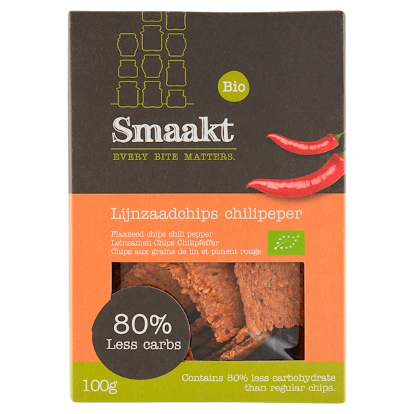 Smaakt Less Carb Lijnzaadchips Chili bio
