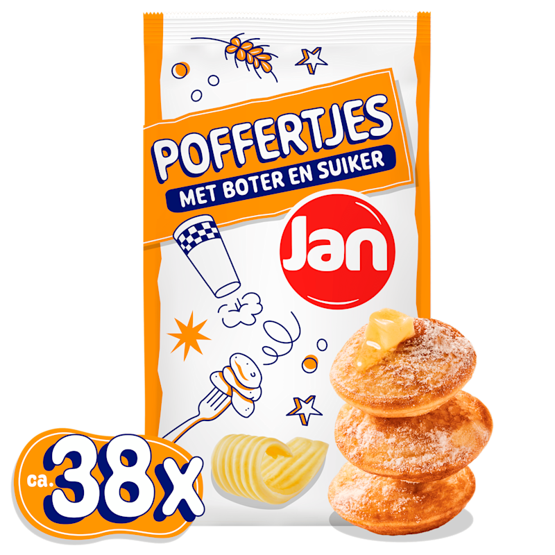 1+1 gratis Jan Poffertjes met boter en suiker Per 335 g 3. 29 0