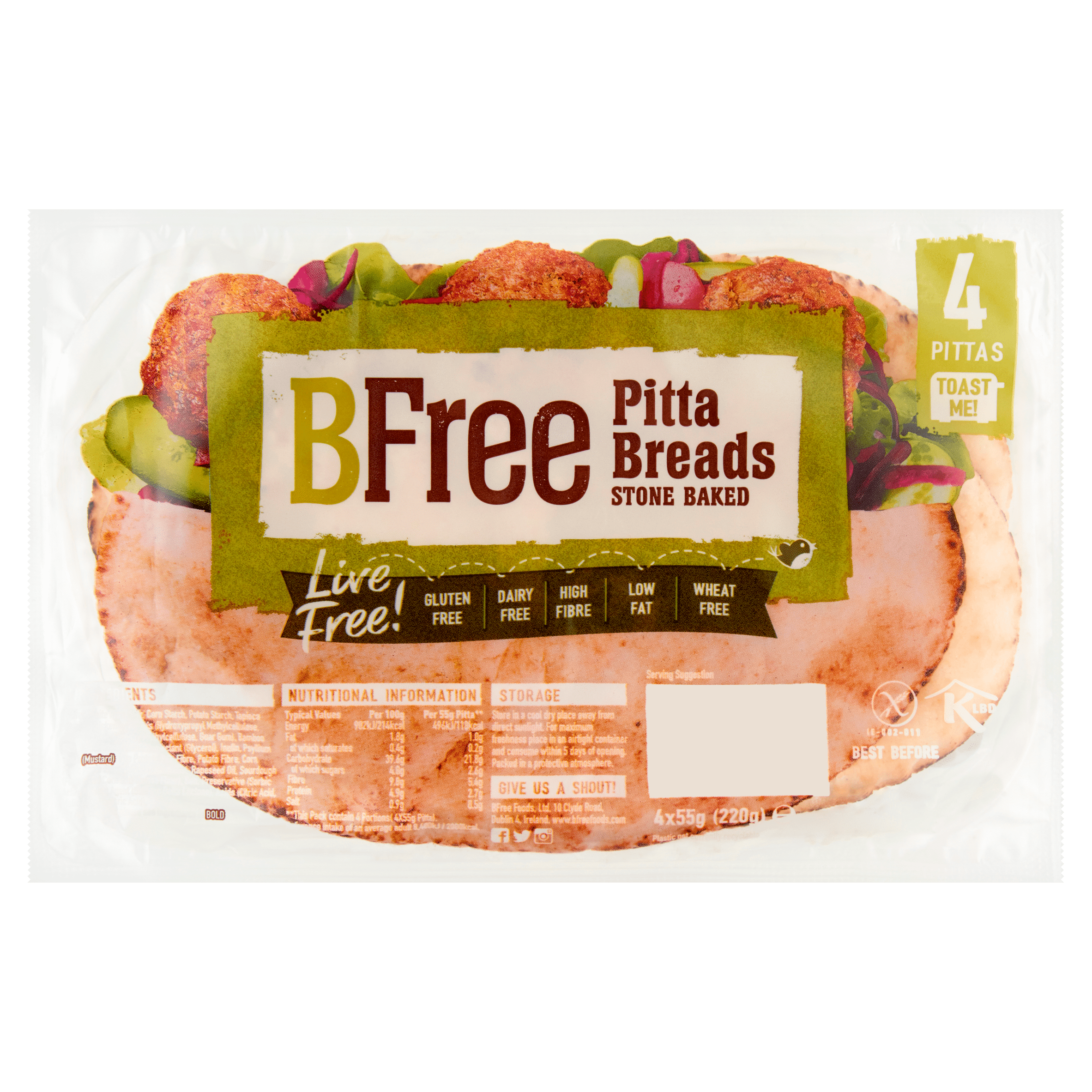 BFree Pita Breads Stone Baked Per Krimp 220 G