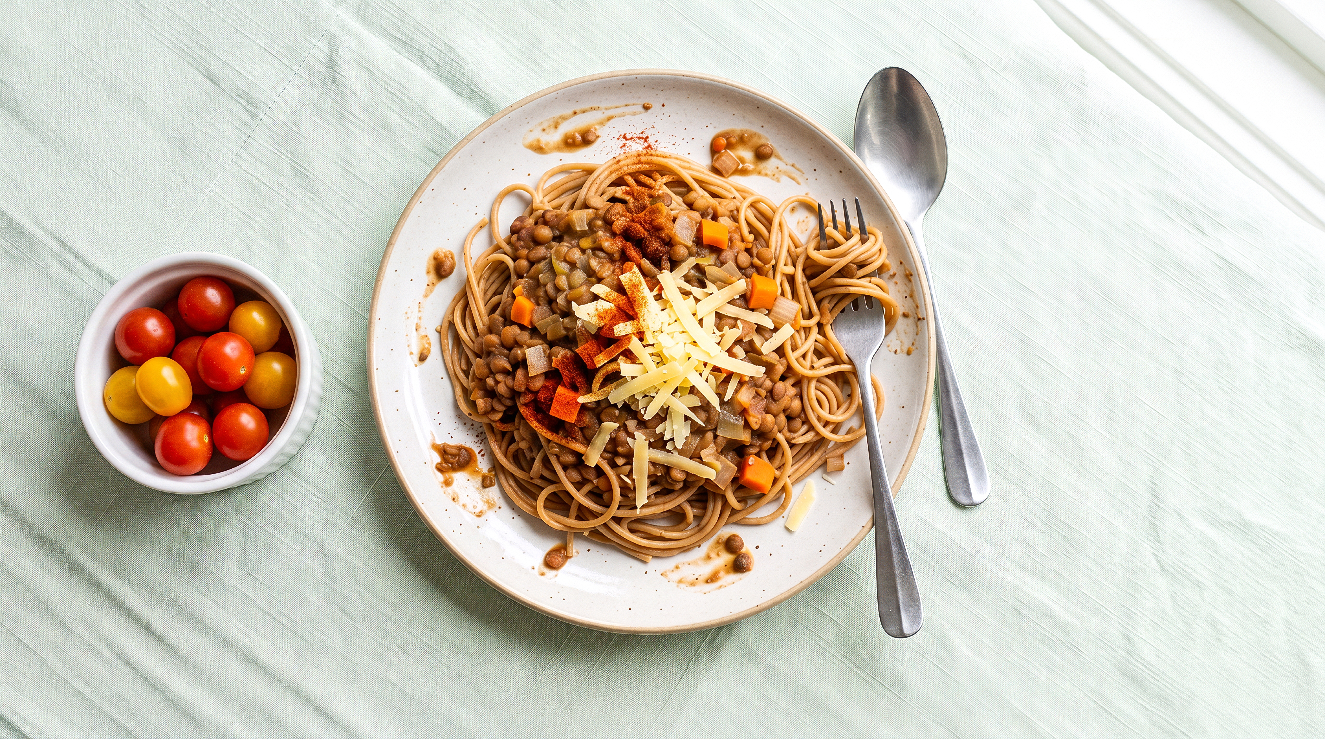 Pasta met bruine bonen en prei 