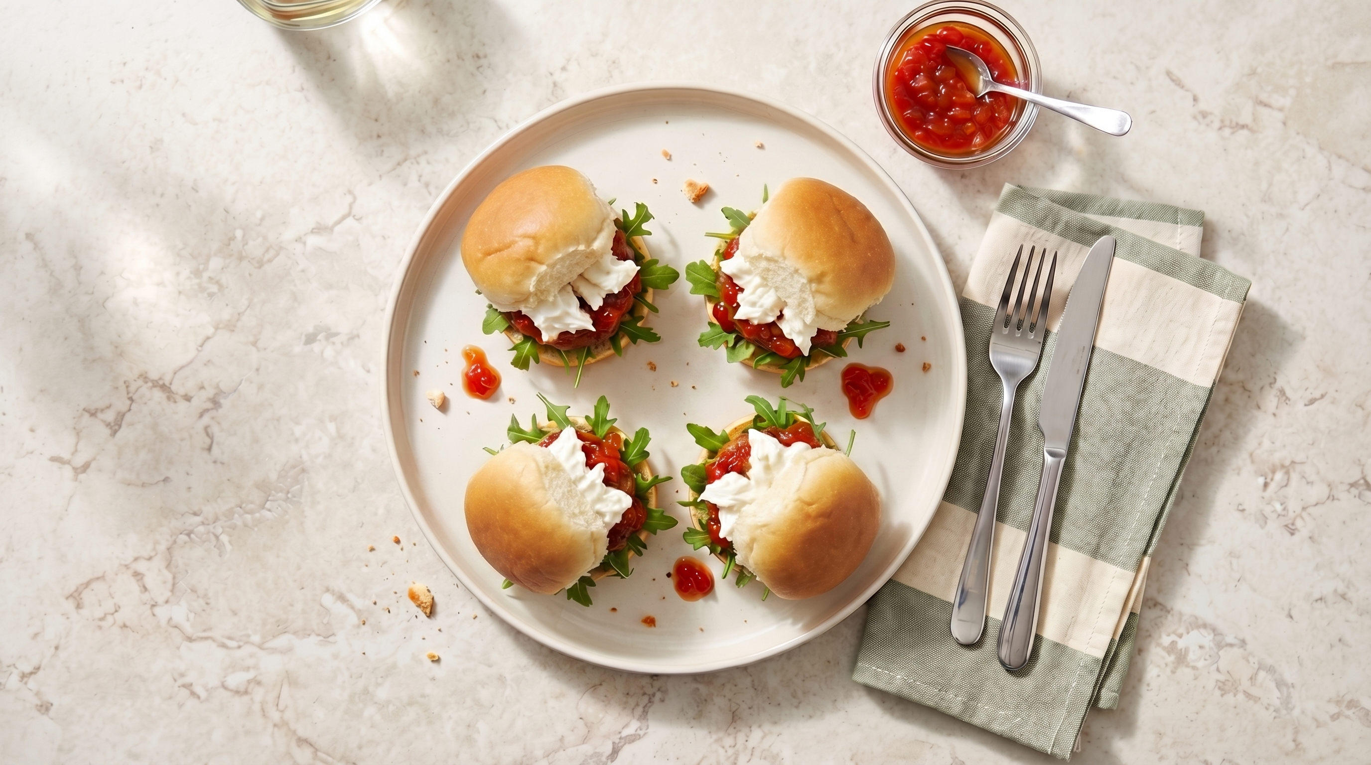 Luxe burrata sliders met zoet-pittige tomatenja