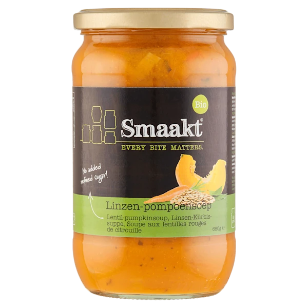 Smaakt Linzen pompoensoep biologisch