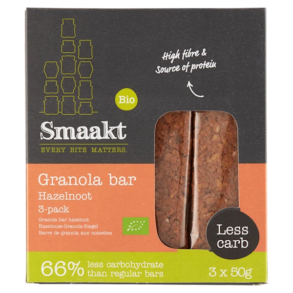 Smaakt Less Carb Bar Hazelnoot Speciaal bio
