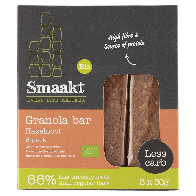Smaakt Less Carb Bar Hazelnoot Speciaal bio
