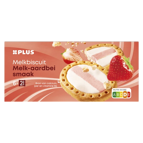 PLUS Melkbiscuit melk/aardbei