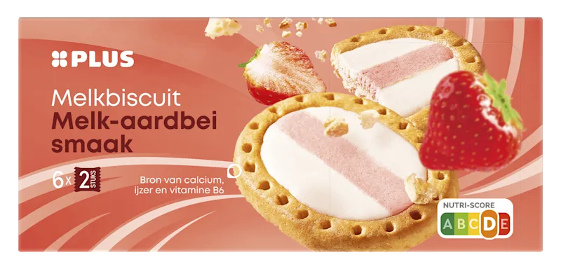 PLUS Melkbiscuit melk/aardbei