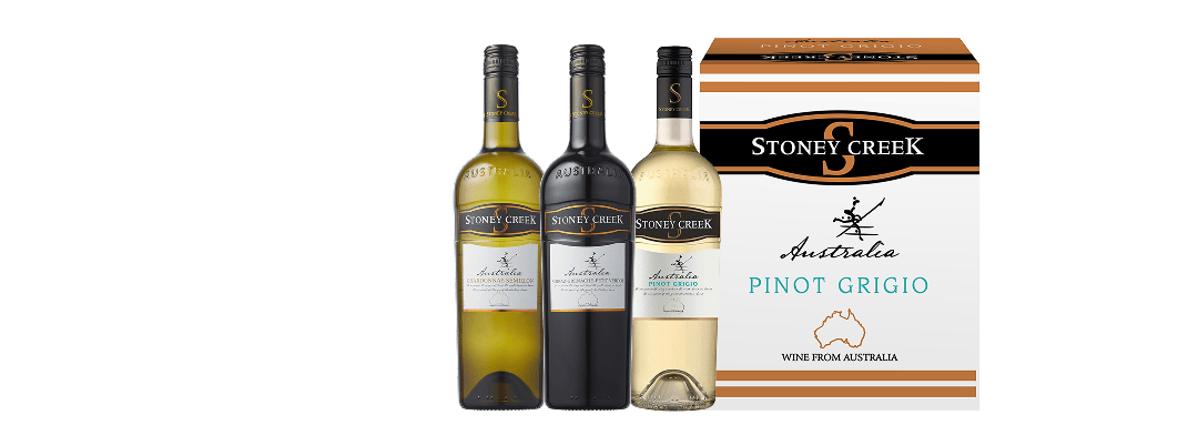 Stoney Creek Chardonnay Semillon, Pinot Grigio en Shiraz Grenache & Petit Verdot
