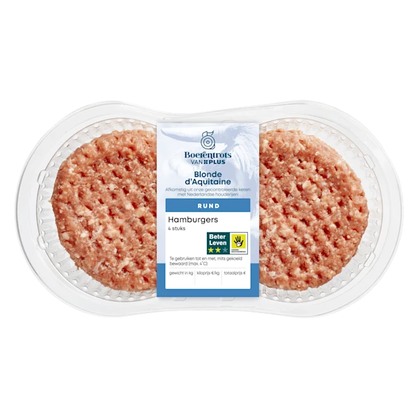 PLUS Boerentrots Blonde d'Aquitaine Hamburger 4 stuks