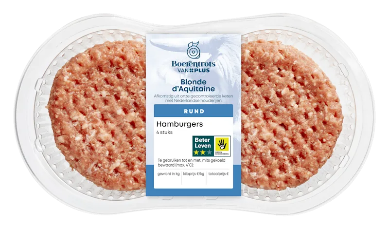 PLUS Boerentrots Blonde d'Aquitaine Hamburger 4 stuks
