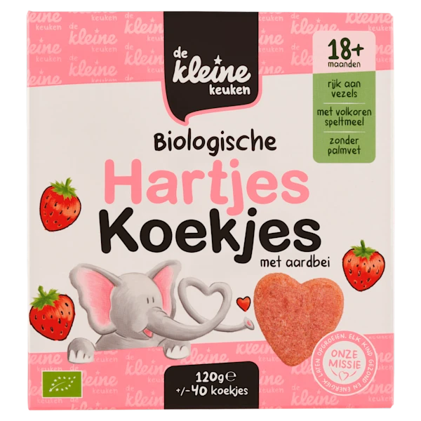De Kleine Keuken BIO Hartjes koekjes aardbei +18M