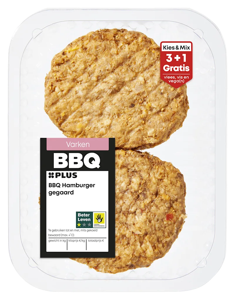 PLUS Boerentrots BBQ Hamburger gegaard 4 stuks