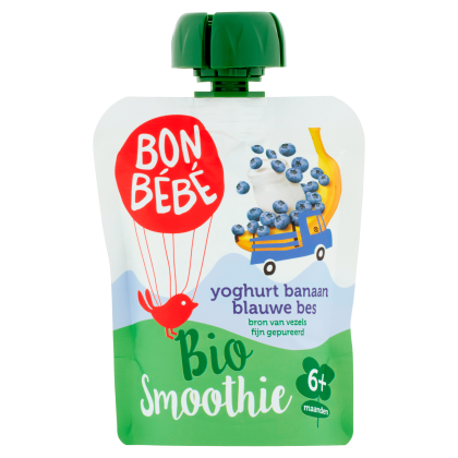 Bio yoghurt banaan-blauwe bes smoothie