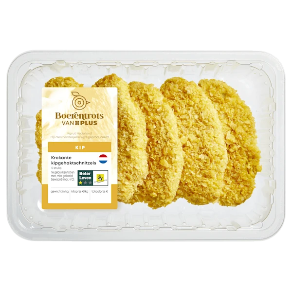 PLUS Boerentrots Krokante kipgehaktschnitzels 5st.