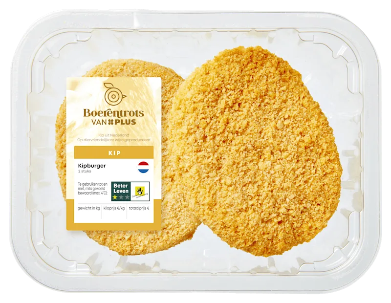 PLUS Boerentrots Kipburger gepaneerd 2 stuks