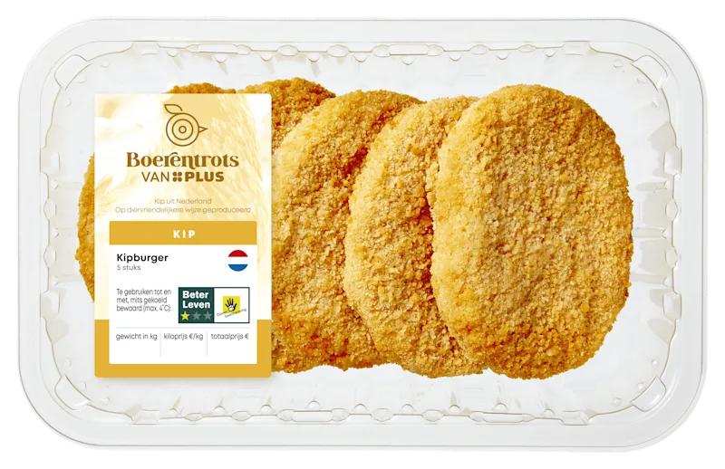 PLUS Boerentrots Kipburger gepaneerd 5 stuks