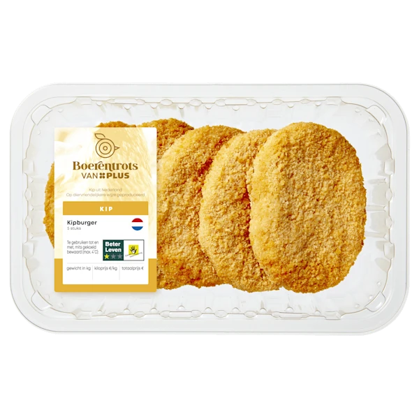 PLUS Boerentrots Kipburger gepaneerd 5 stuks