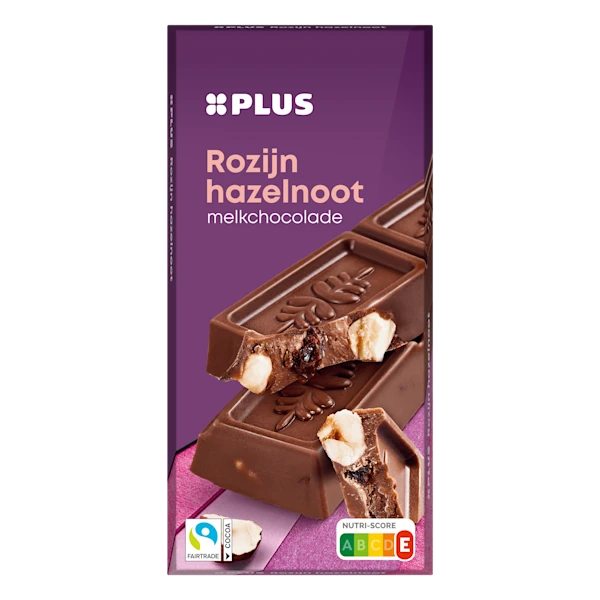 PLUS Chocoladereep melk rozijn hazelnoot FT