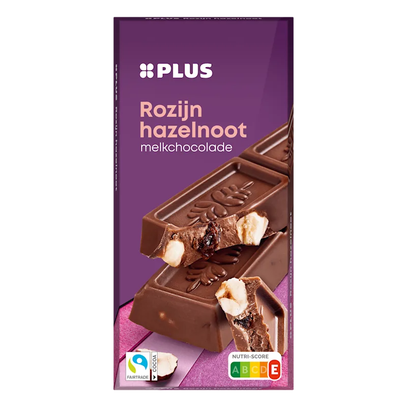 PLUS Chocoladereep melk rozijn hazelnoot FT