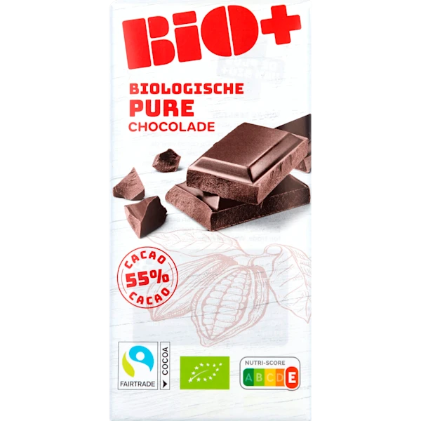 BIO+ Chocoladereep puur 55% cacao fairtrade