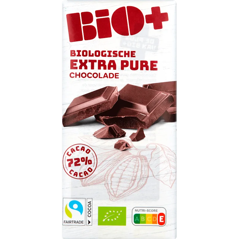 BIO+ Chocoladereep puur 72% cacao fairtrade