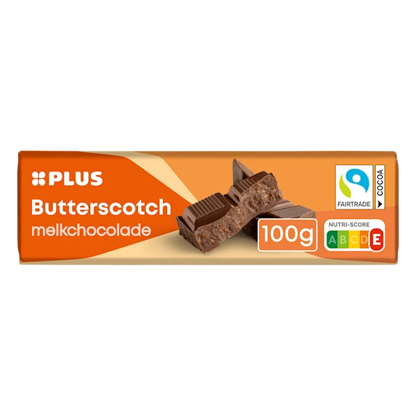 PLUS Chocoladereep butterscotch Fairtrade