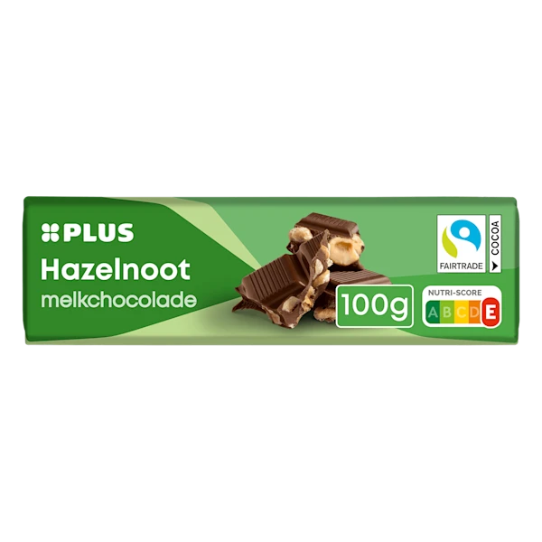PLUS Chocoladereep hazelnoot Fairtrade