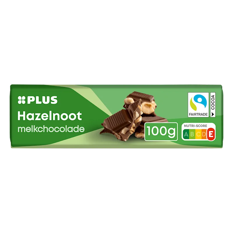 PLUS Chocoladereep hazelnoot Fairtrade