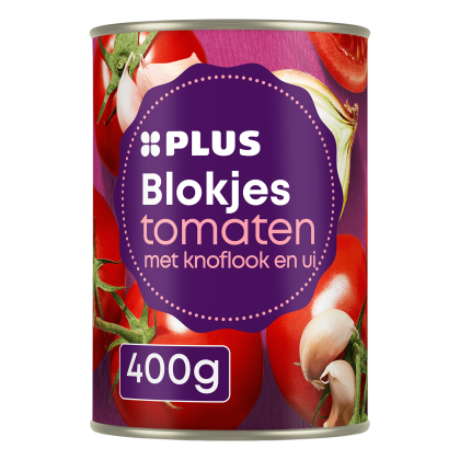 Tomatenblokjes met knoflook en ui